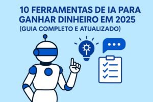 Ilustração em estilo flat representando 10 ferramentas de inteligência artificial para ganhar dinheiro em 2025