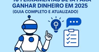 Ilustração em estilo flat representando 10 ferramentas de inteligência artificial para ganhar dinheiro em 2025